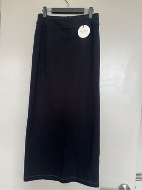 NWT With Harper Lu Black Contrast Stitch Slit Maxi Skirt Small